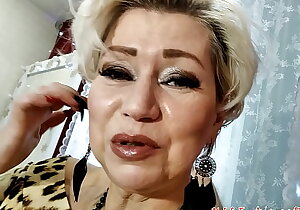Hot Russian granny in a leopard costume and talks about life until she starts sucking a young lover's dick...
