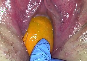 Parsimonious pussy milf gets say no to pussy destroyed with a orange and obese apple popping it out be expeditious for say no to Parsimonious hole making say no to squirt